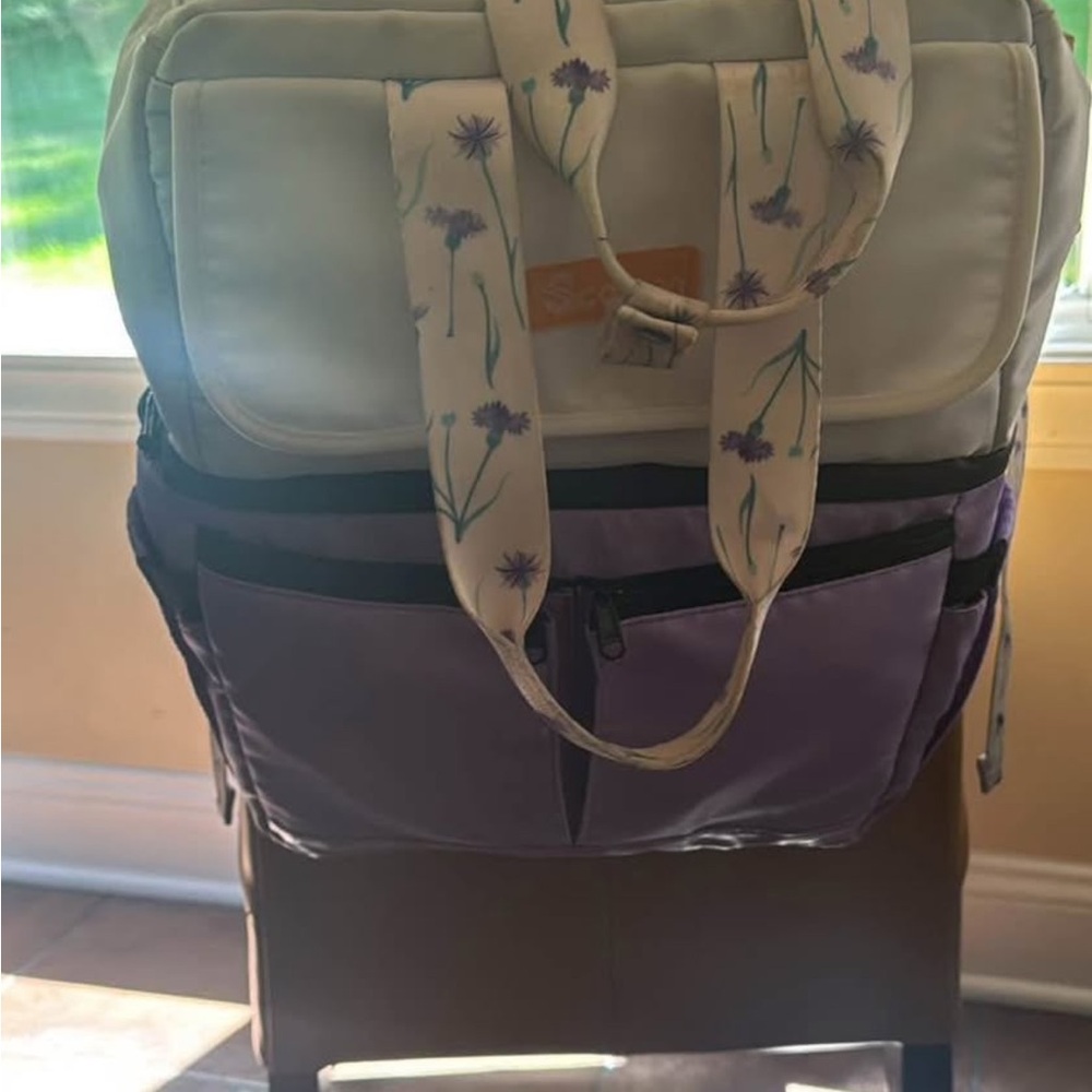 Stylish Cream and Purple Women's Bag